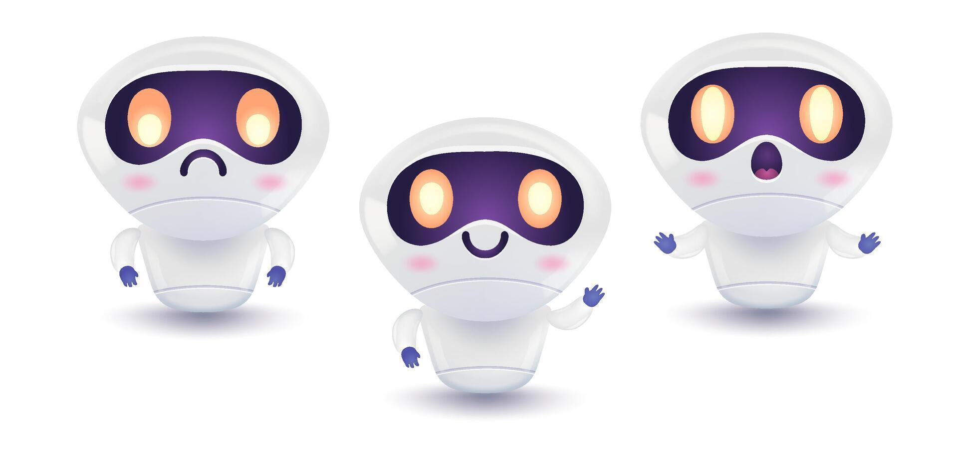 illustration of a cute robot in different mood. set icons for chat bot in realistic style. vector