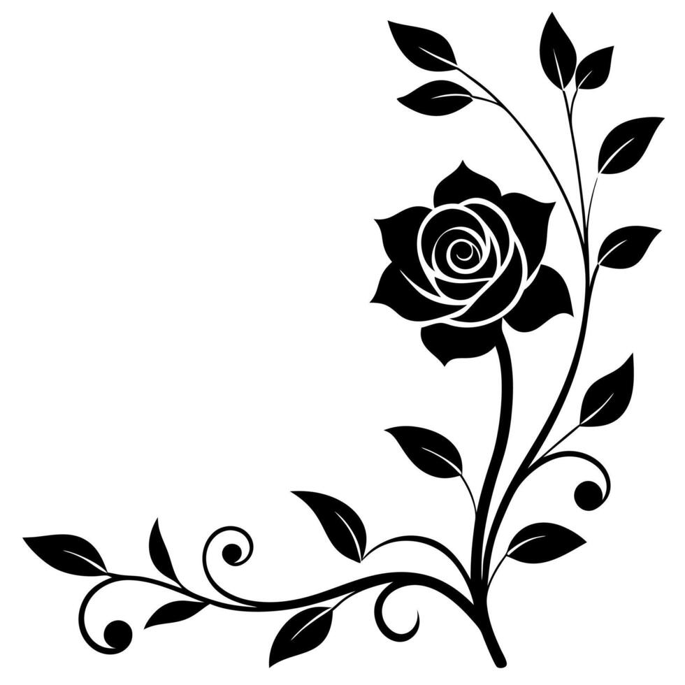Rose Silhouette Corner Ornaments and Design Illustration vector