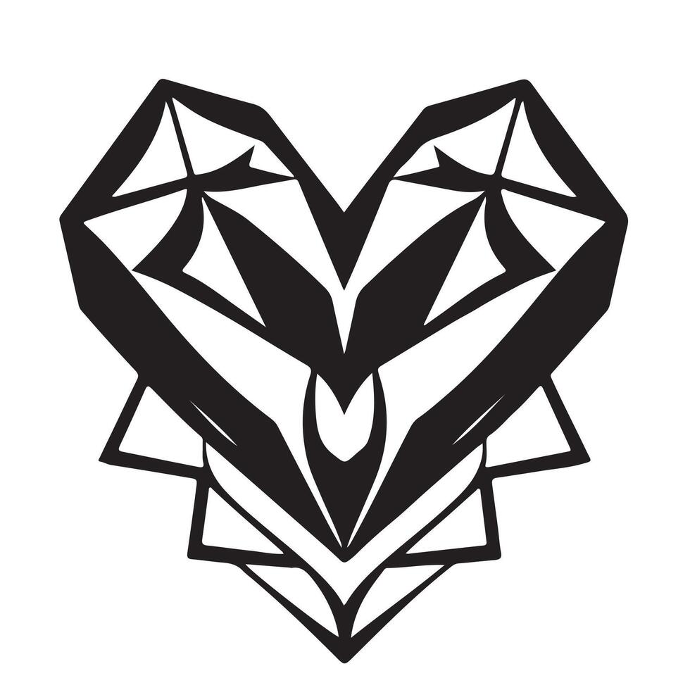 A black and white drawing of a heart with geometric shapes vector