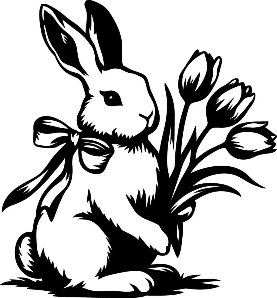Rabbit and Tulips Silhouette vector
