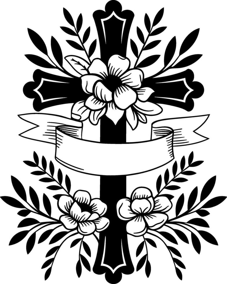 Floral Cross with Banner vector