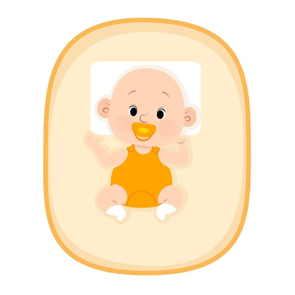 Little newborn baby lying in his bed. Top view vector