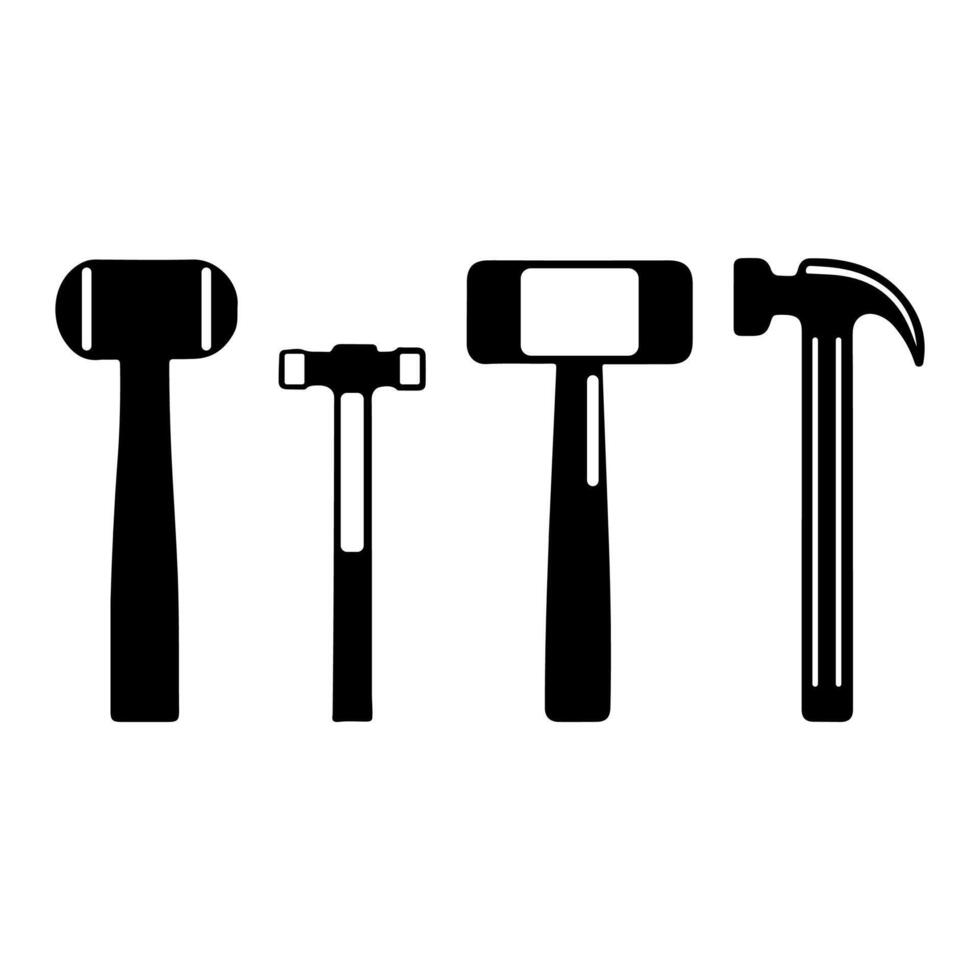 Minimalist hammer icons silhouettes. vector