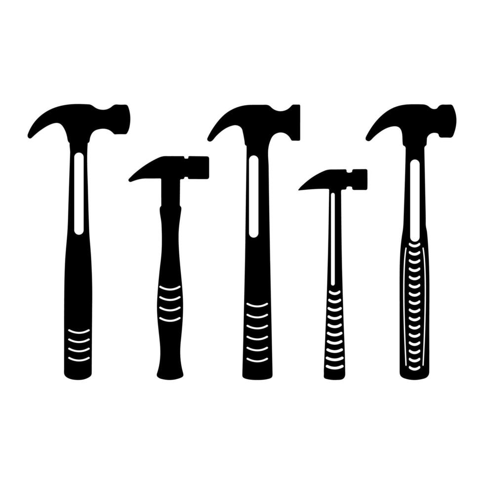 Set of hammers icon silhouettes. vector