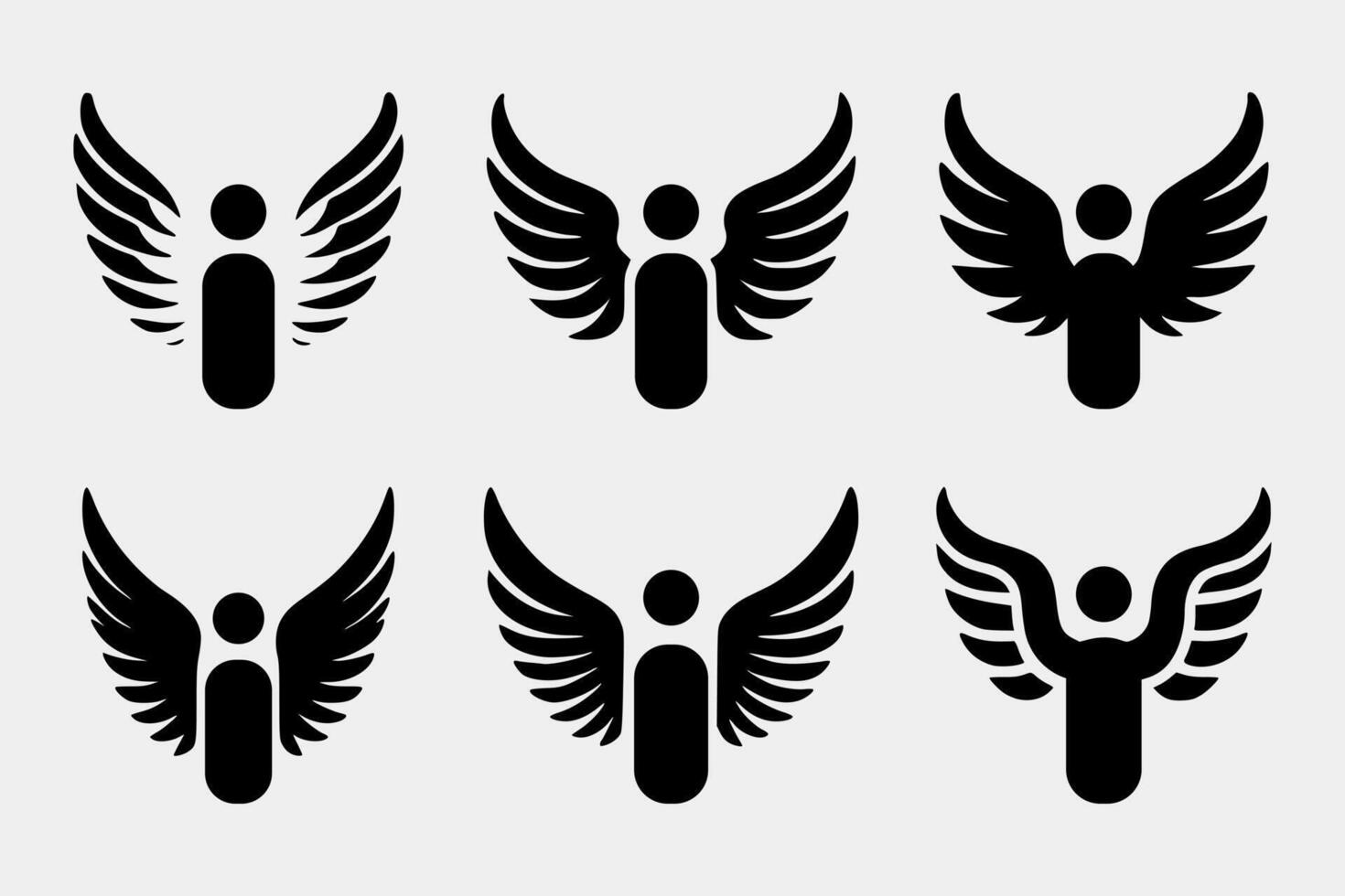 Silhouetted Human Figures with Angelic Wings Icon Set vector