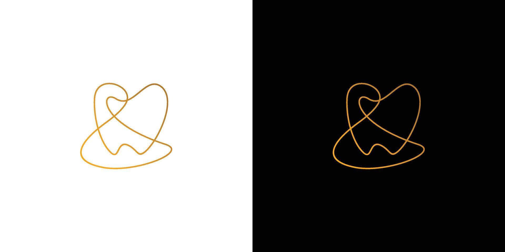 Elegant Minimalist Line Art Tooth Shape with Abstract Gold Lines vector