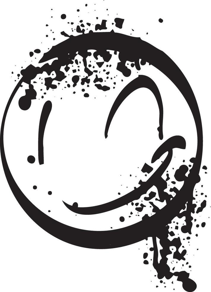 Smile spray. Airbrush sketch sticker. Black ink drop face. Grunge urban character vector