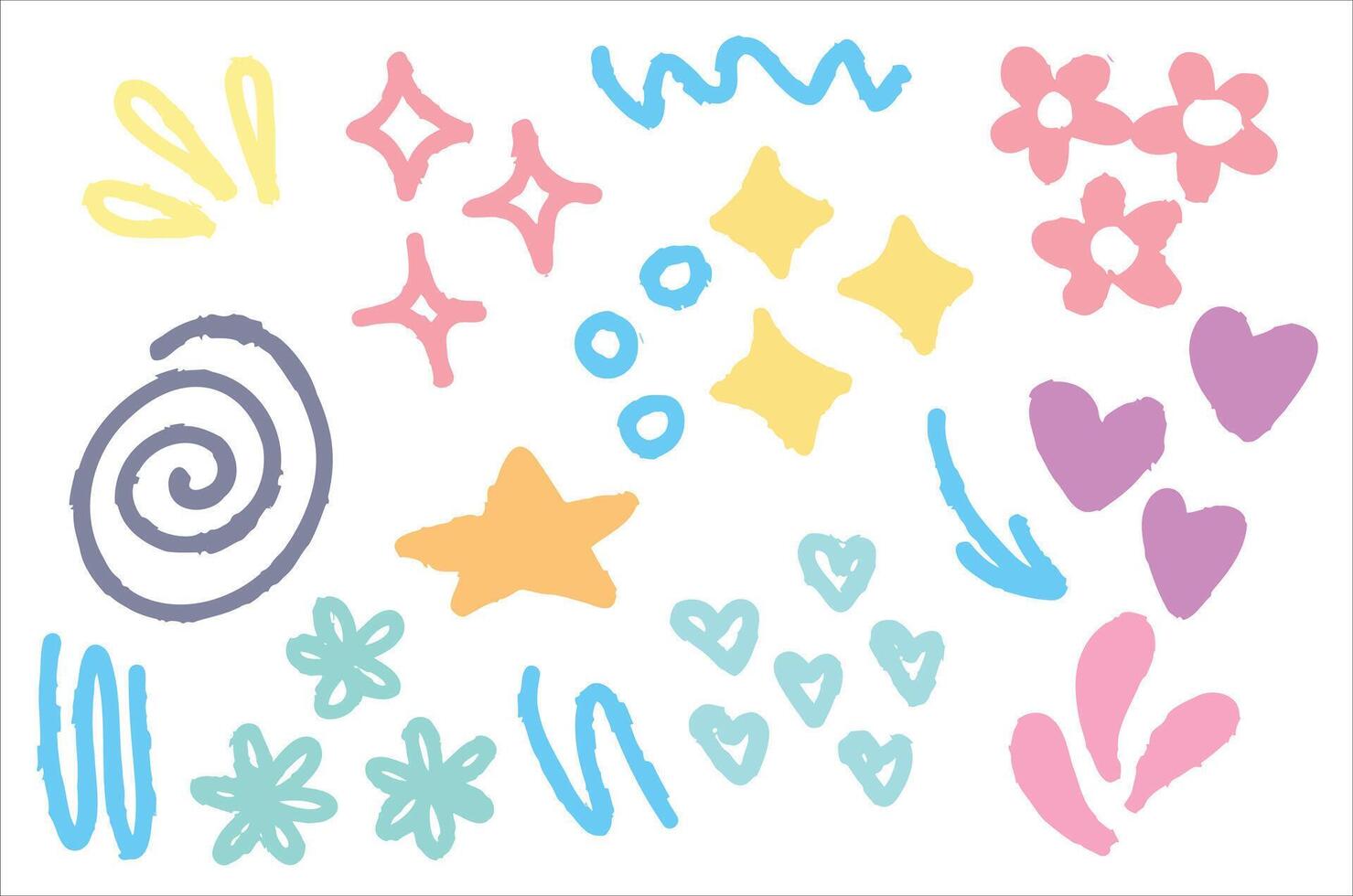 Doodle art. Sketch line. Set of simple scribble design. Various paint geometric sign. Abstract stroke element. Grunge cute sketchy decoration vector