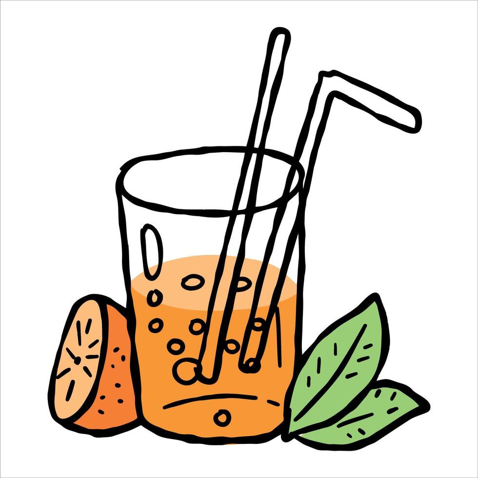Orange drawn juice sticker vector