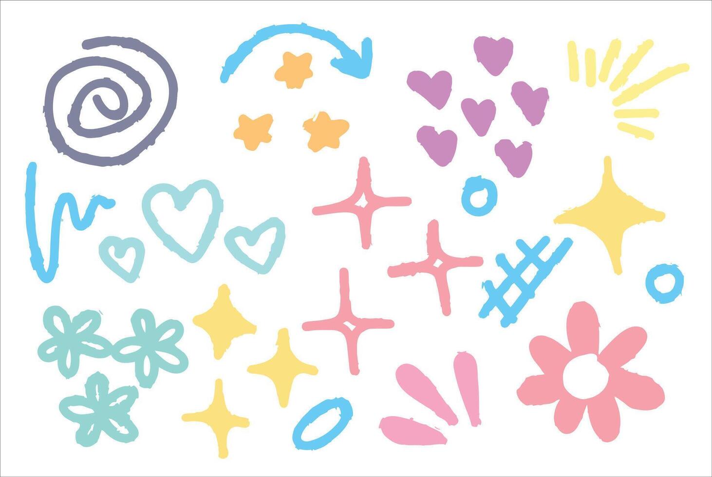 Doodle art. Sketch kid line. Set of scribble design. Various paint geometric sign. Abstract stroke element. Grunge cute sketchy decoration vector