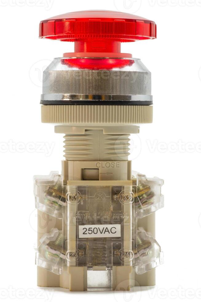 Emergency stop button designed for industrial control panel photo