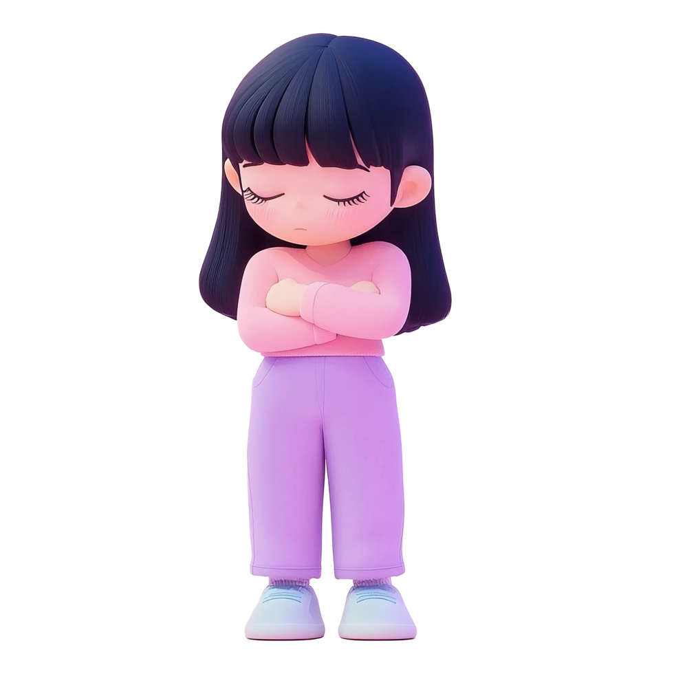A 3D Rendered Girl Stands Arms Crossed Showing Discontent png