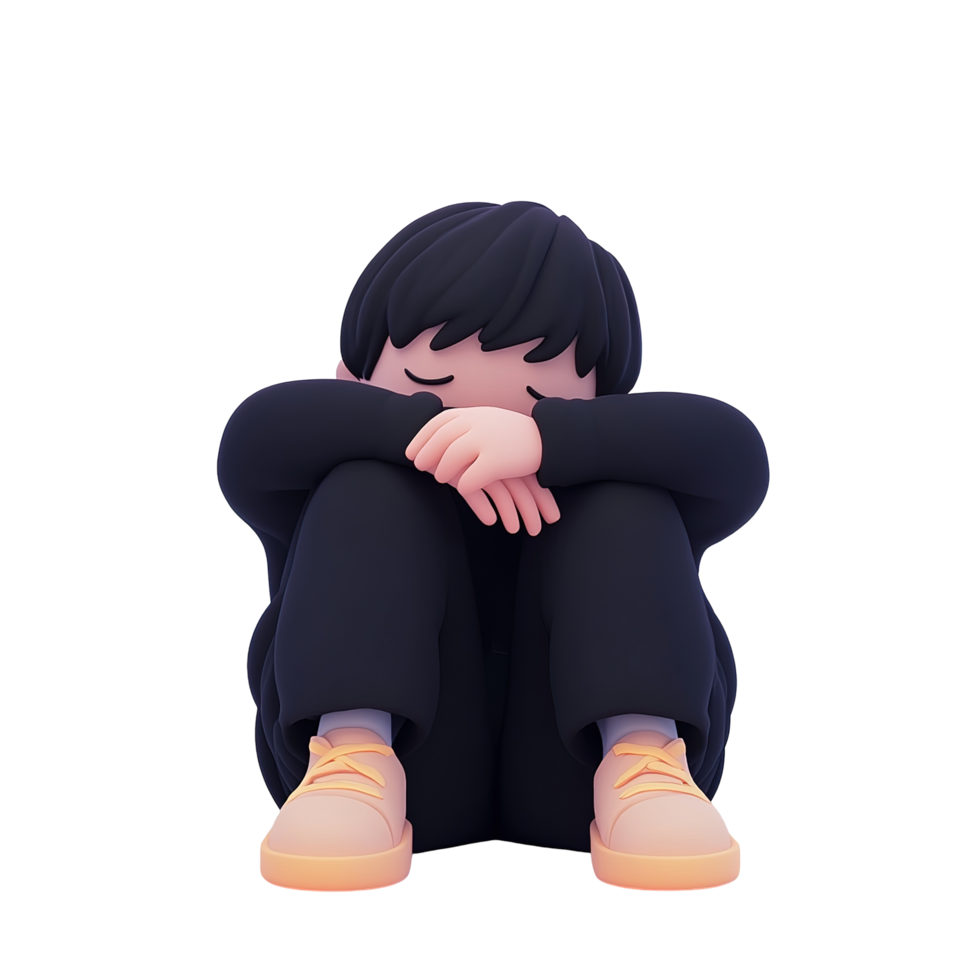 Sad Boy Sitting Floor Hugging Knees png