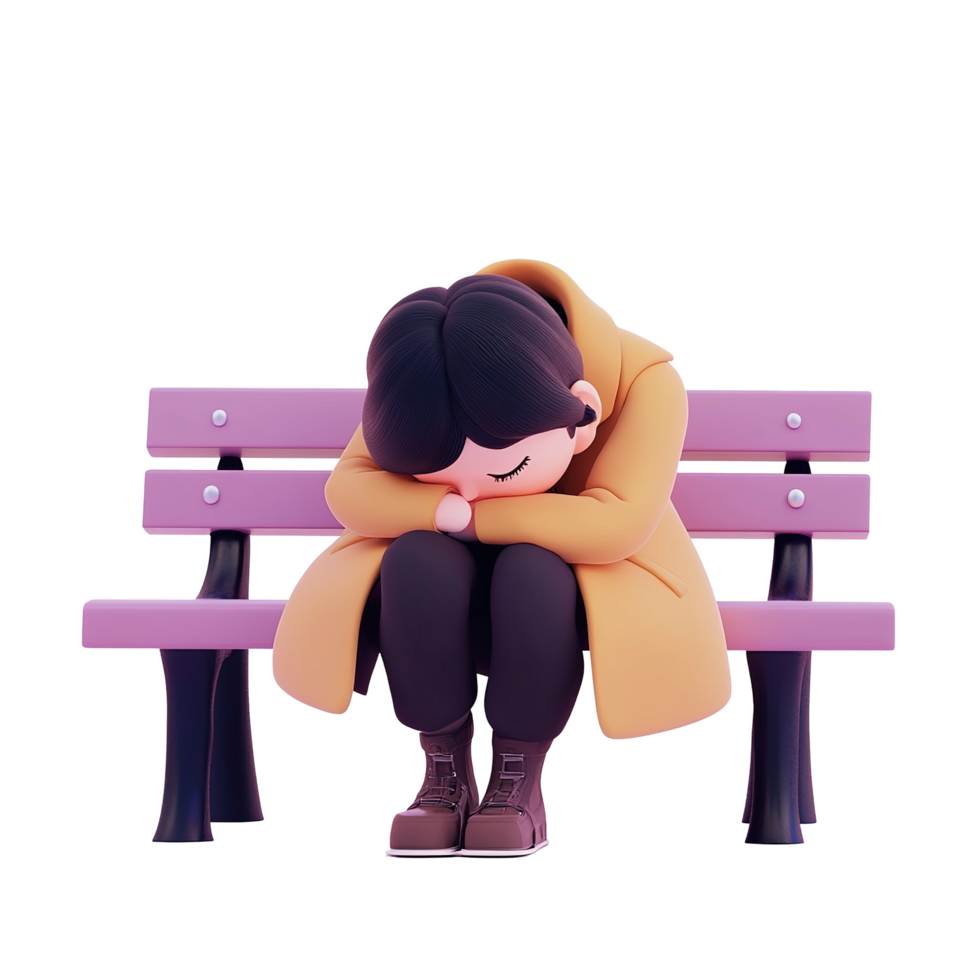 Sad Cartoon Girl Sitting On A Park Bench png