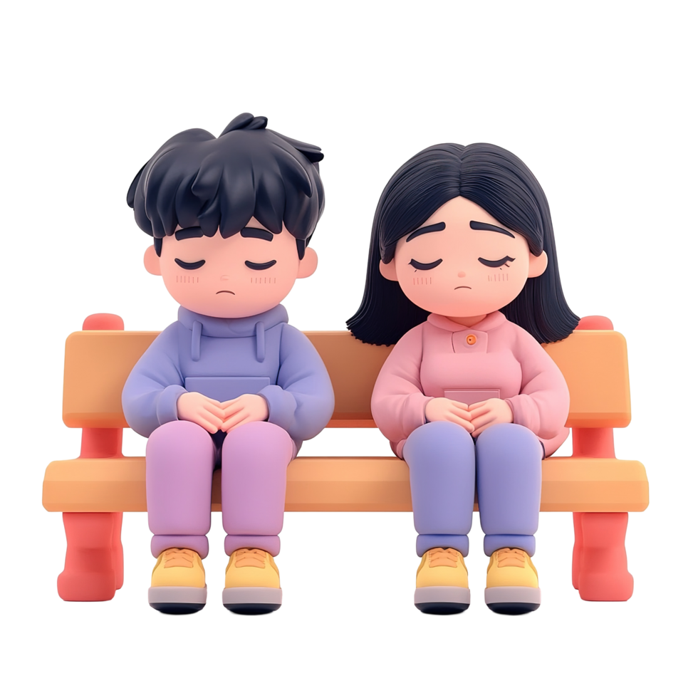 Sad Cartoon Couple Sitting Together On A Bench png