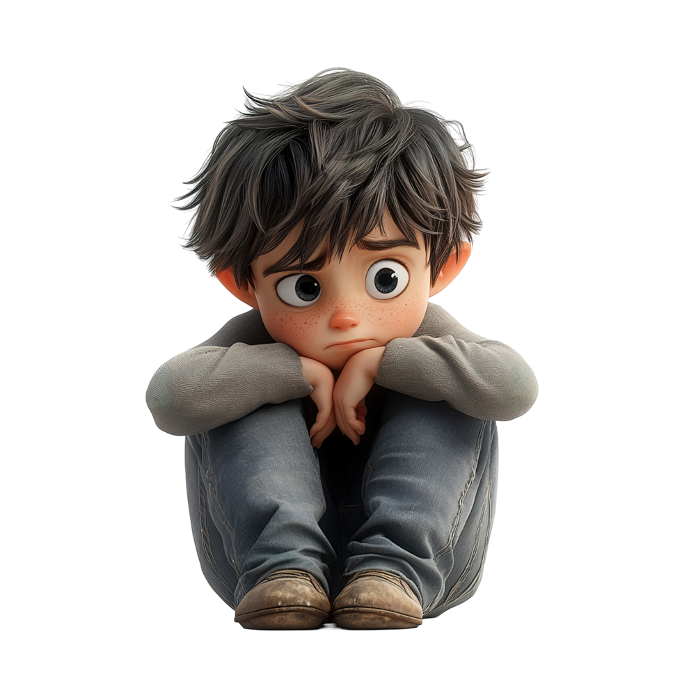 Sad Animated Boy Sitting With Folded Arms png