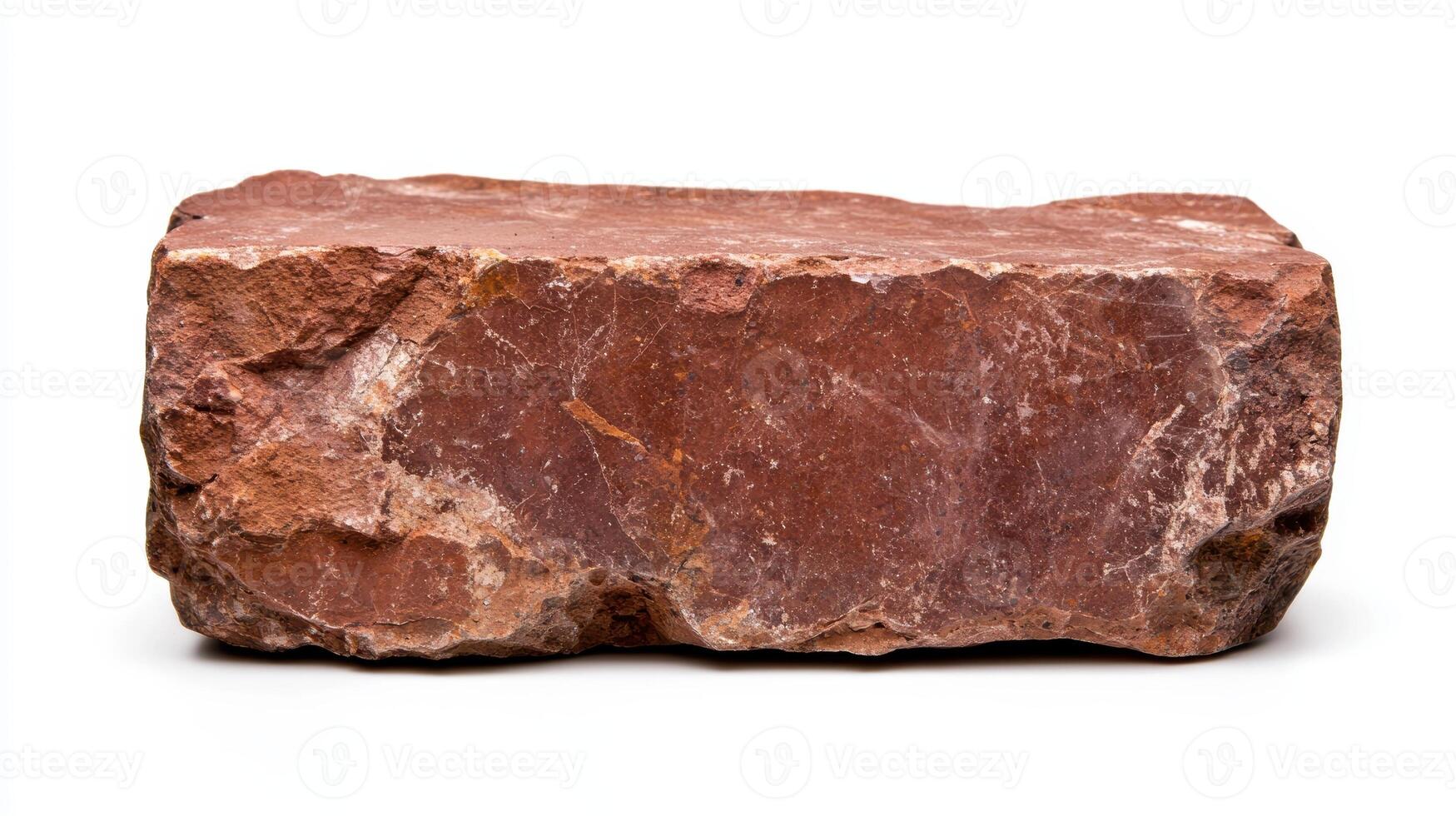 Rough red stone block isolated on white background photo
