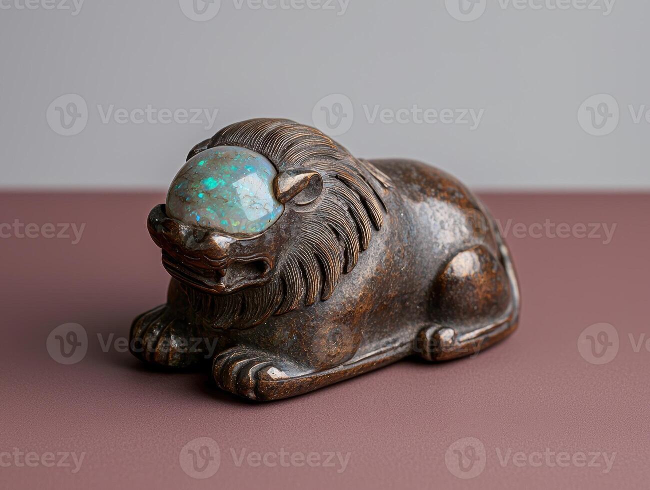 Close up of a bronze lion figurine with an opal inlay photo