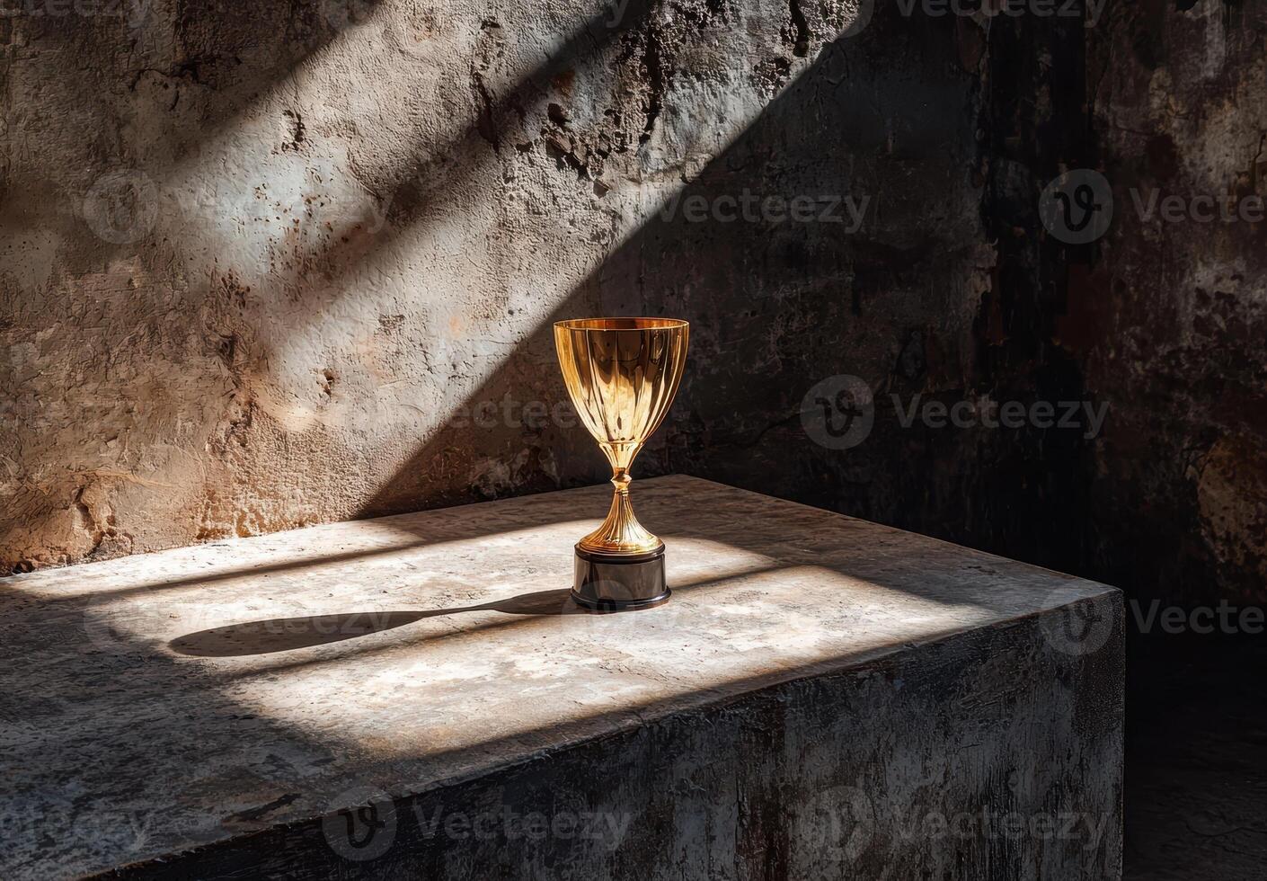 Golden trophy on a rustic surface photo