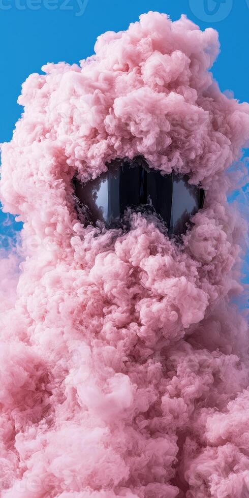Pink smoke engulfing a helmet, abstract art photo