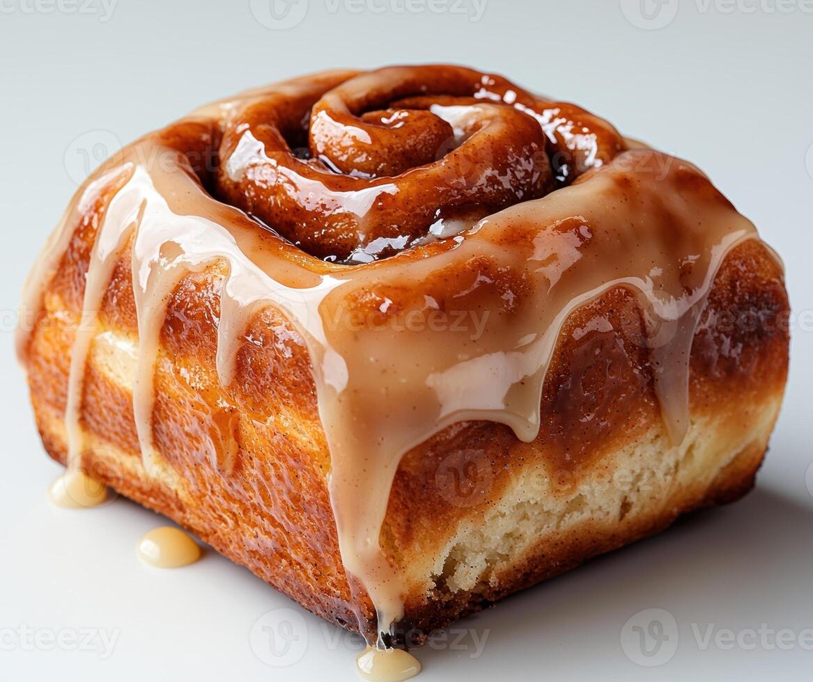 Sweet Homemade Cinnamon Roll with Cream Cheese Glaze. photo