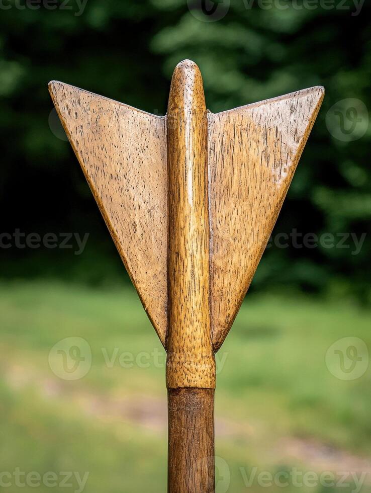 Close up of a wooden arrowhead with intricate details photo