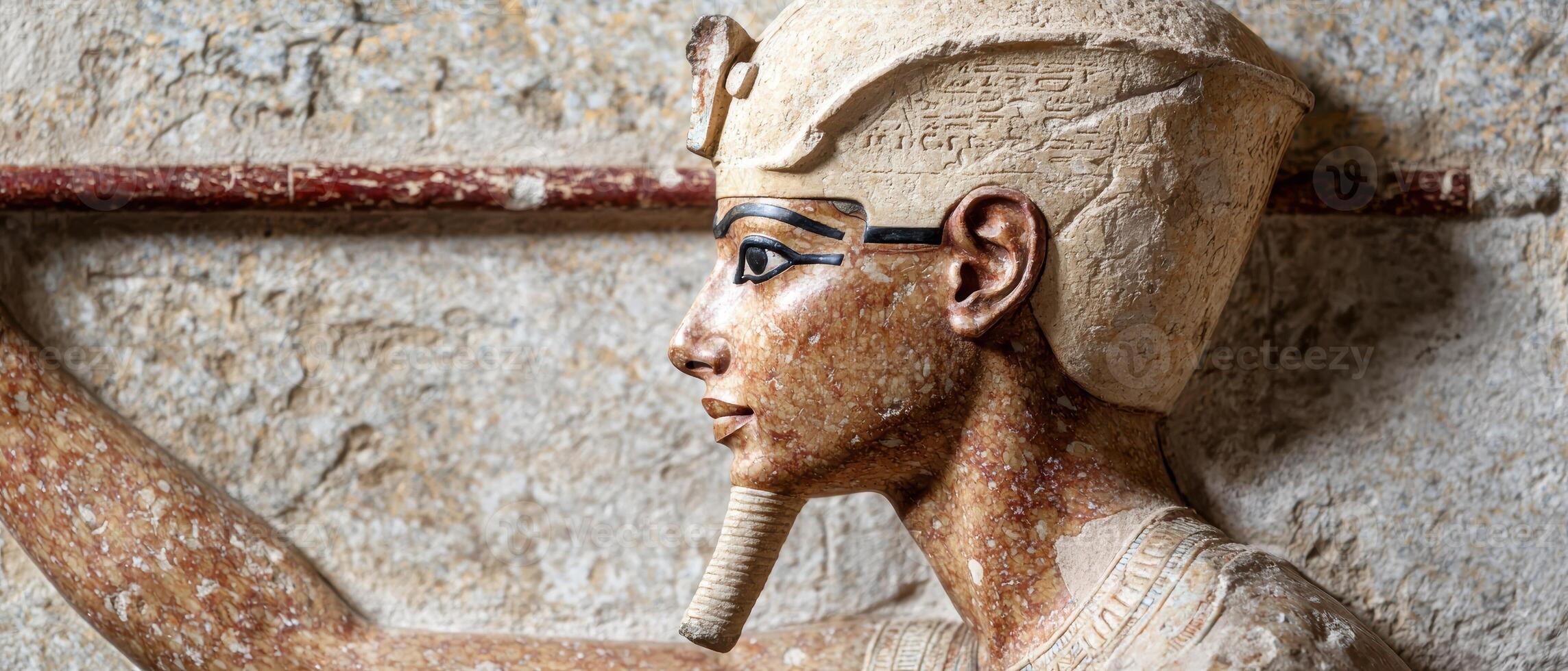 Ancient Egyptian statue bust in profile view photo