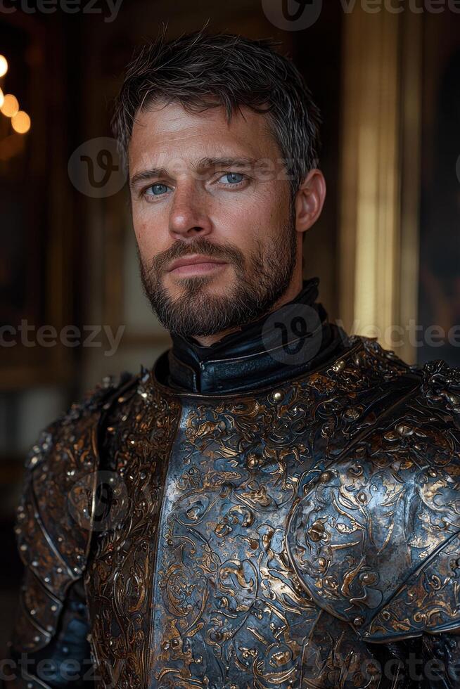 Portrait of a man in ornate medieval armor photo
