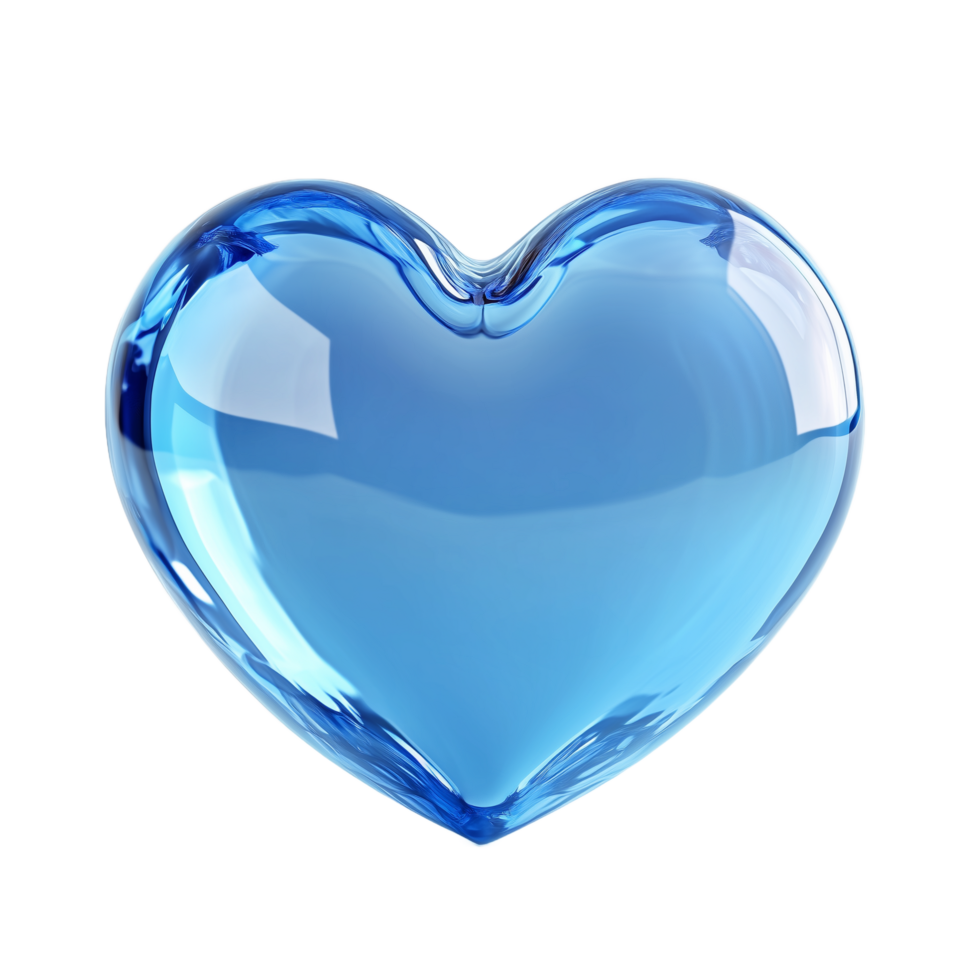 A Stunningly Beautiful Glass Heart Rendered in Vibrant Blue Hues, a Symbol of Love and Purity png