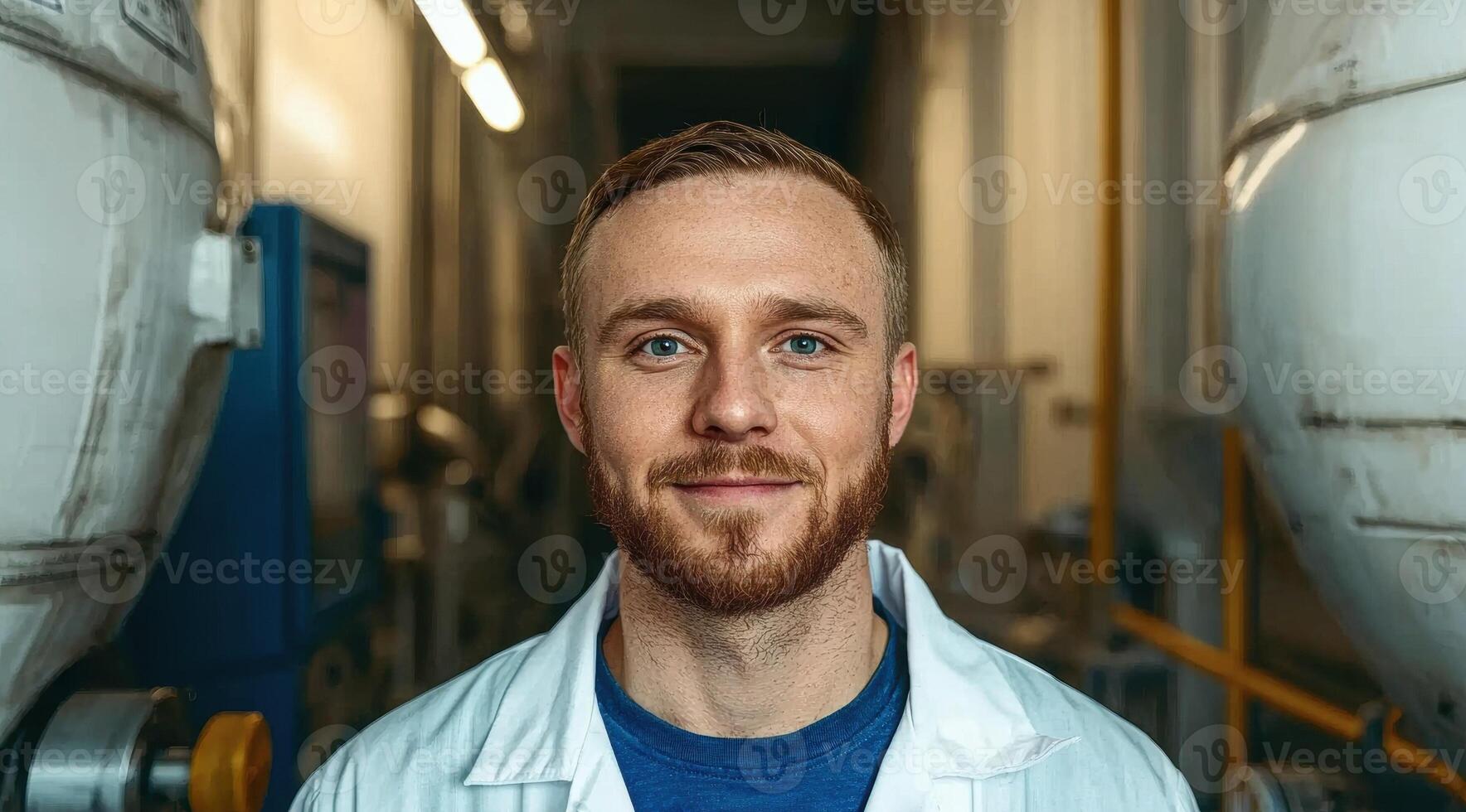 Smiling scientist in a lab coat photo