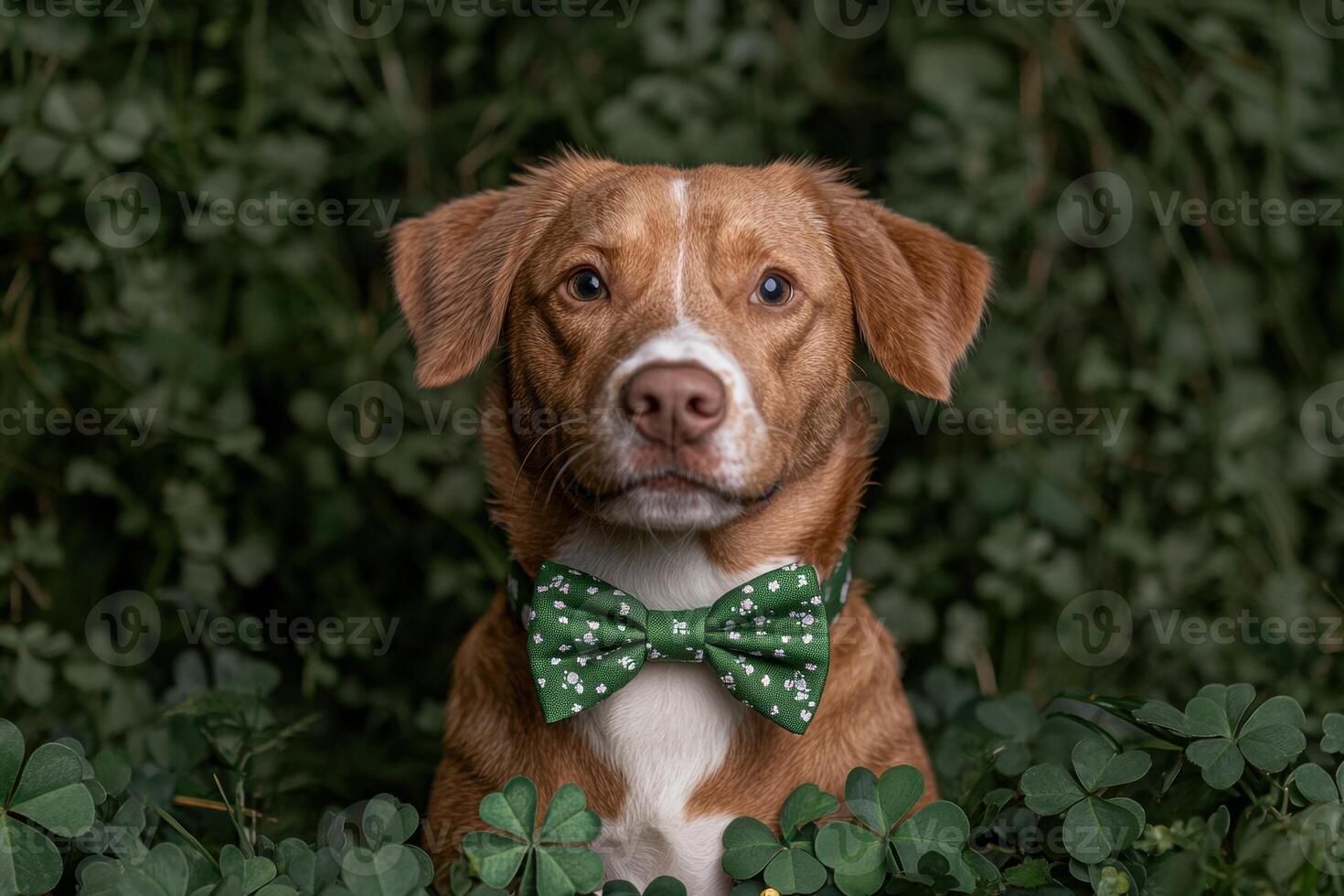Adorable dog wearing a green bow tie photo