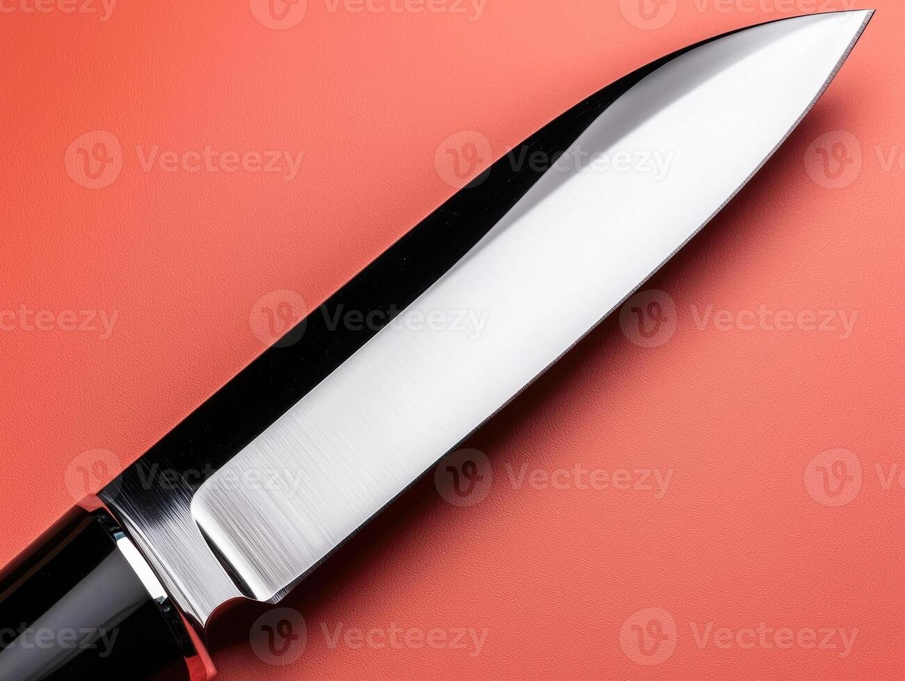 Close up of a sharp knife blade on a red background photo
