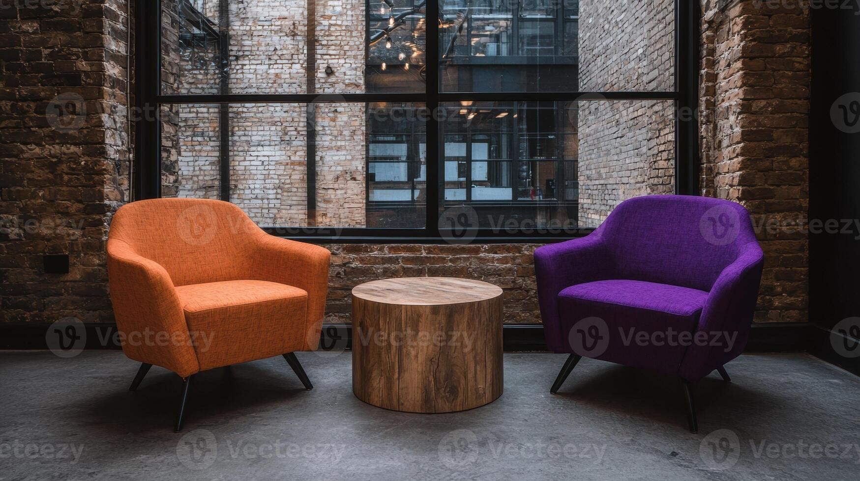 Two armchairs and a wooden table in a modern office space photo