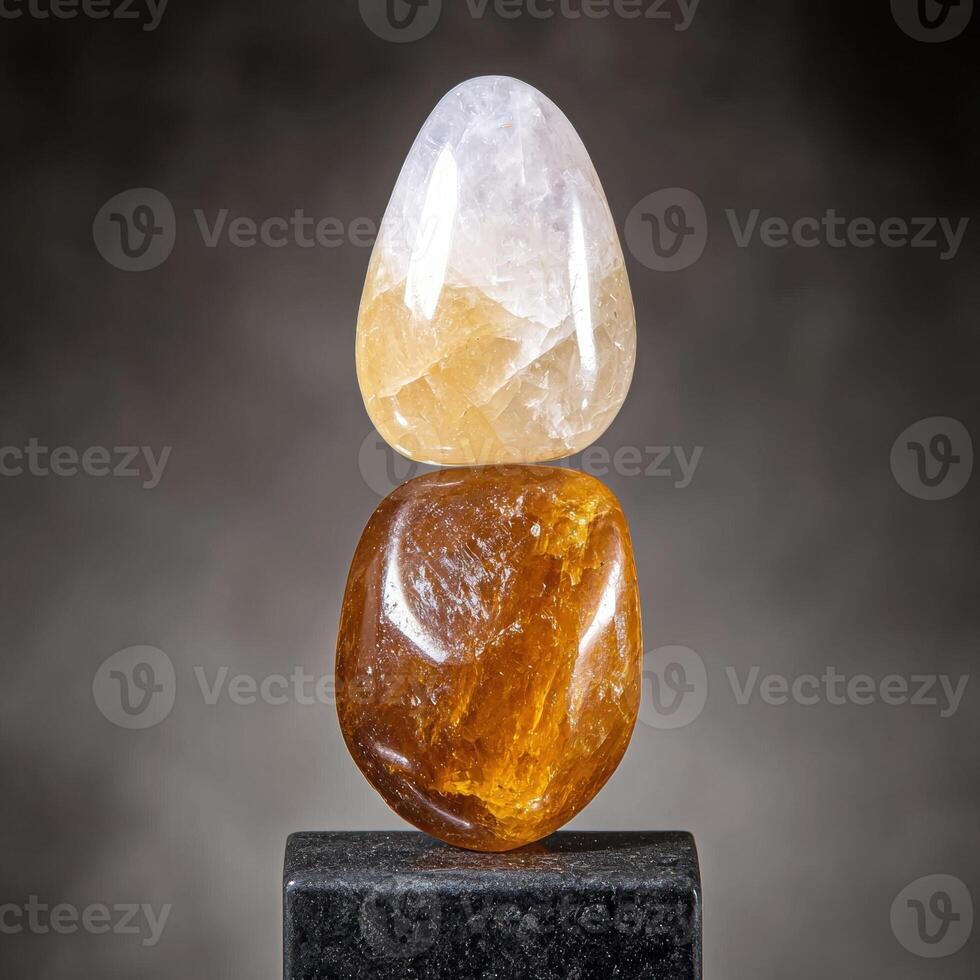 equilibrado piedras en un oscuro superficie foto