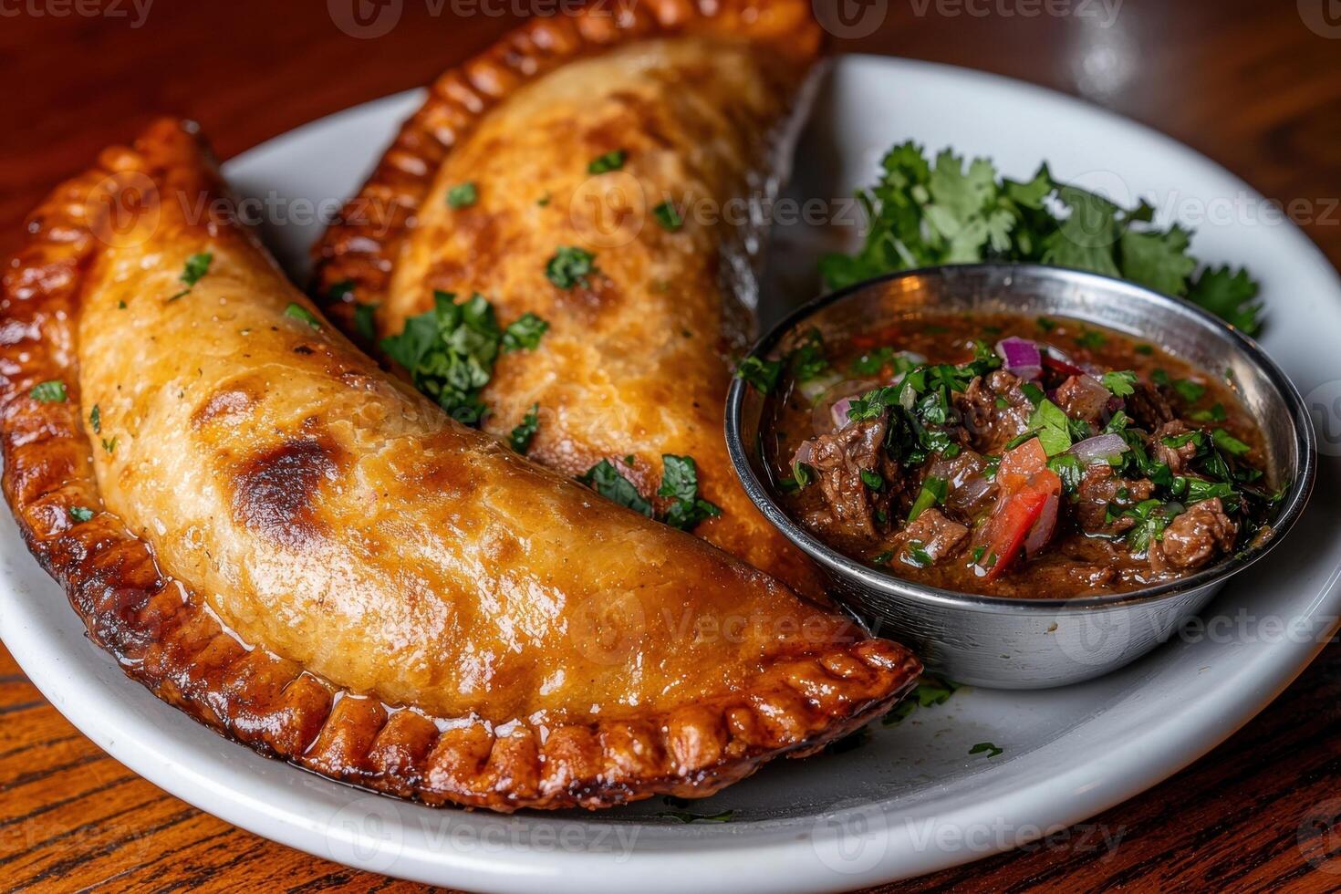 Delicious baked empanadas with savory beef stew photo