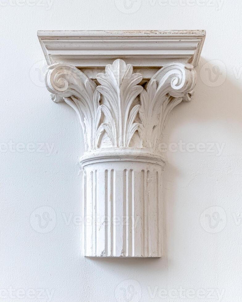 White architectural column detail against a white wall photo