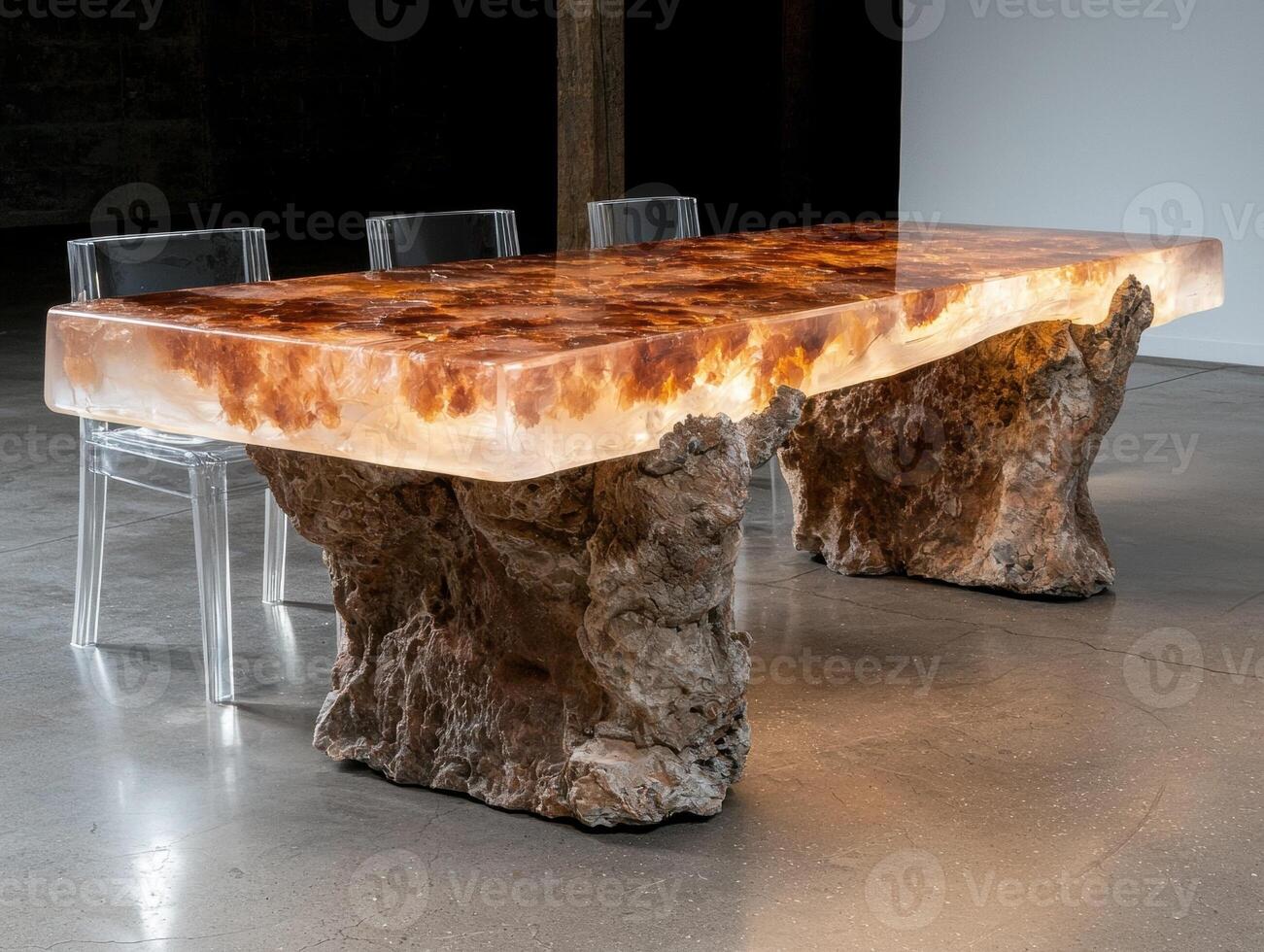 Modern Resin and Stone Dining Table with Translucent Top photo