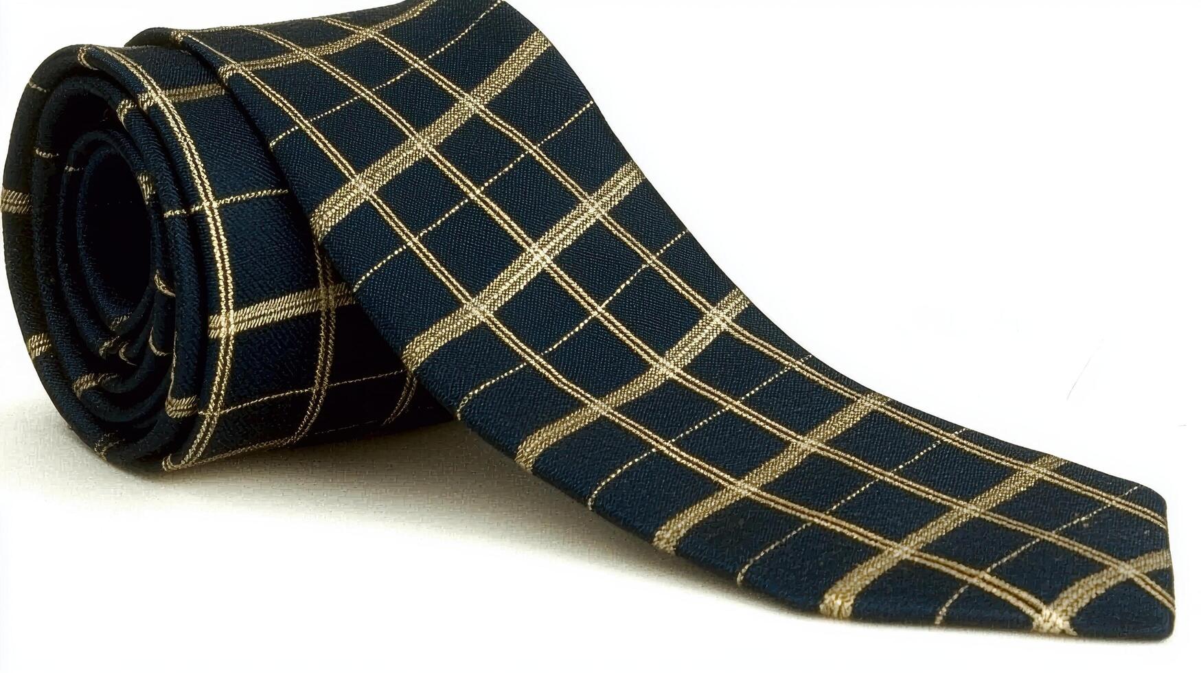 Dark blue necktie with gold pattern photo