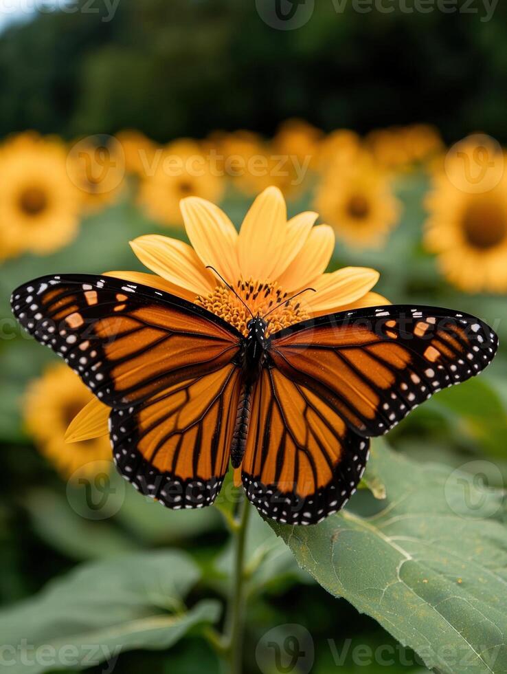 A monarch butterfly on a sunflower. photo