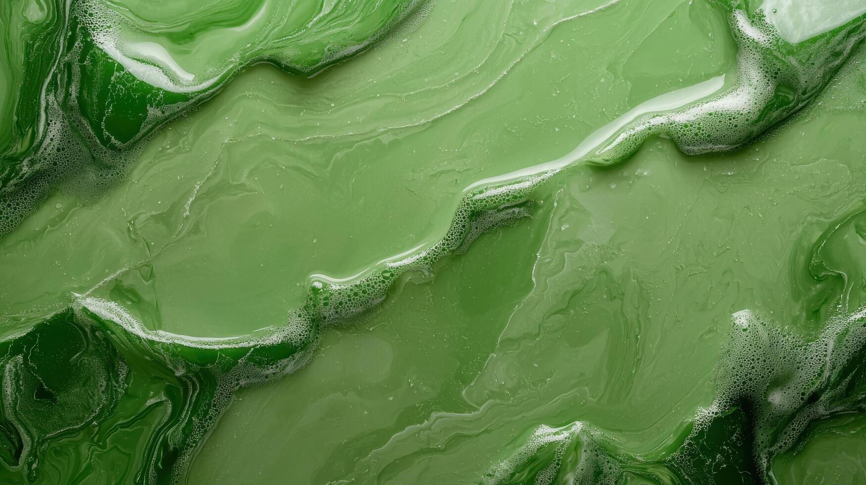 Abstract green liquid with bubbles texture background photo