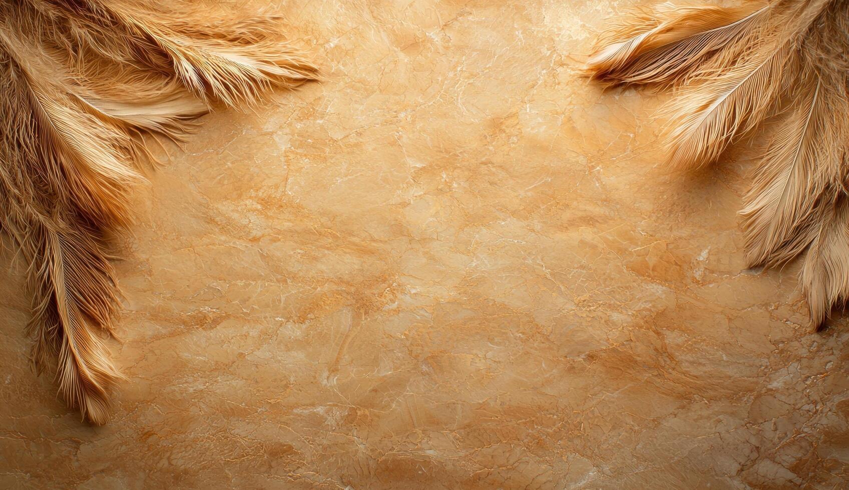 Elegant beige feathers on a marble background photo