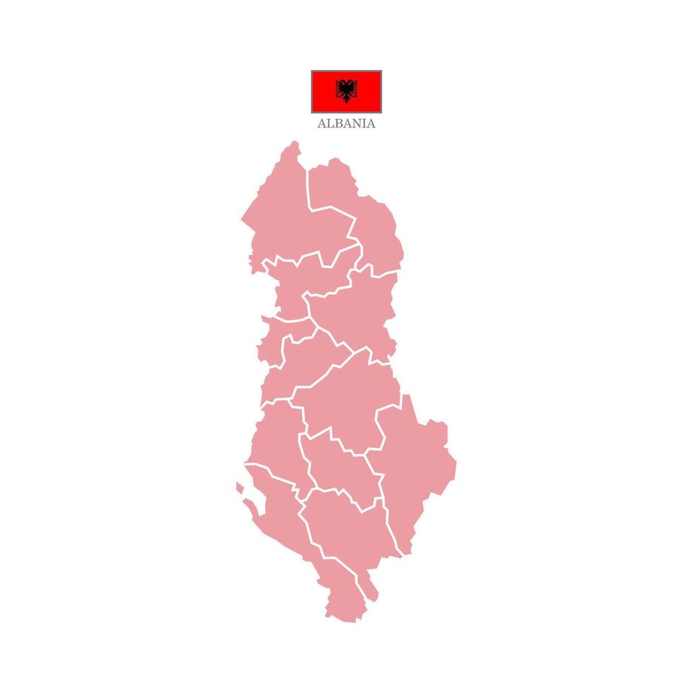 Red map of albania divided into states and territories. White flat design isolated on a white background. Highly detailed illustration Europe vector
