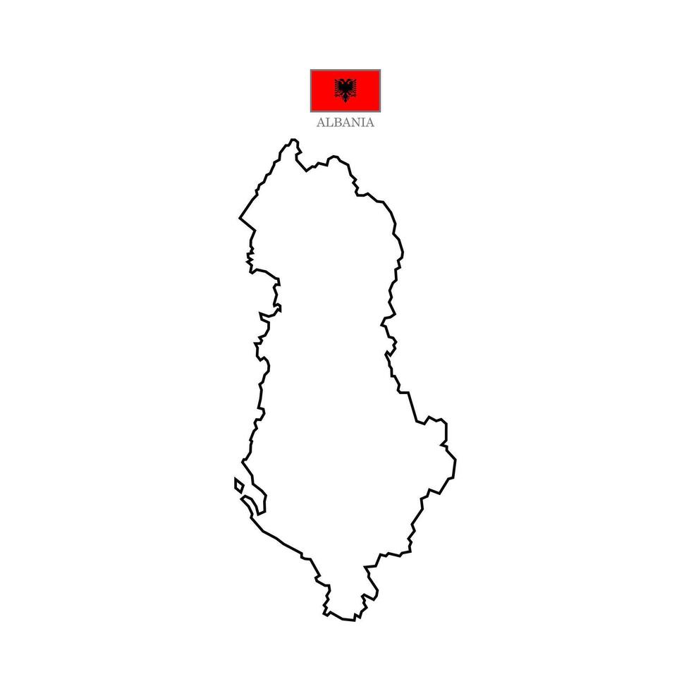 Illustration of a map of Albania with flag. White flat map with black borders on a white background. Highly detailed. vector