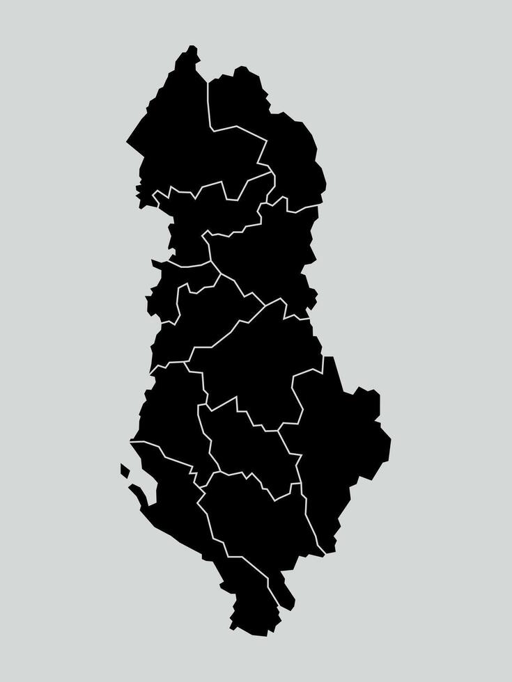 Illustration map of Albania divided into states and territories. White flat map with black borders on a white background. Highly detailed. vector