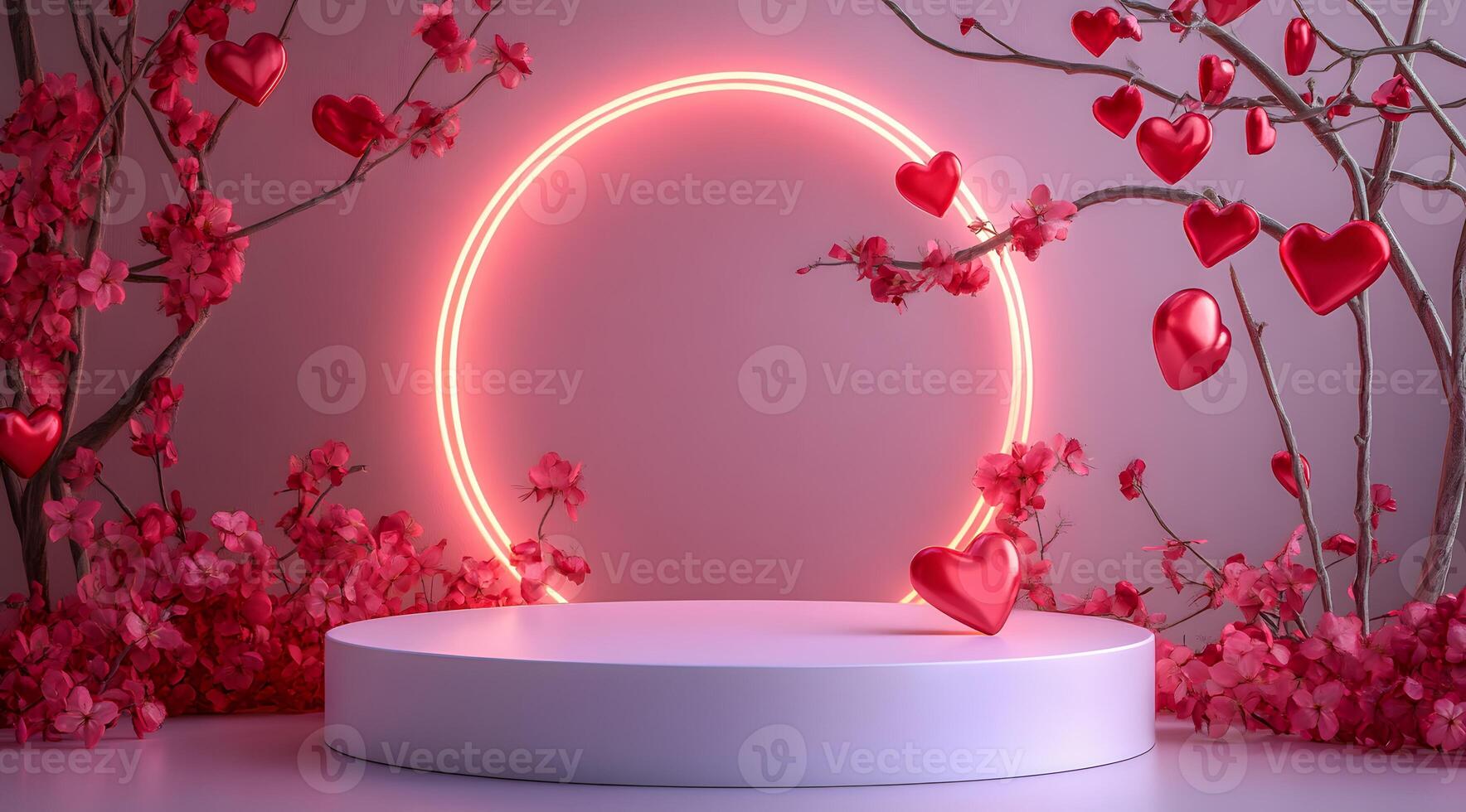 Romantic Valentines Day Scene with Hearts and Flowers photo