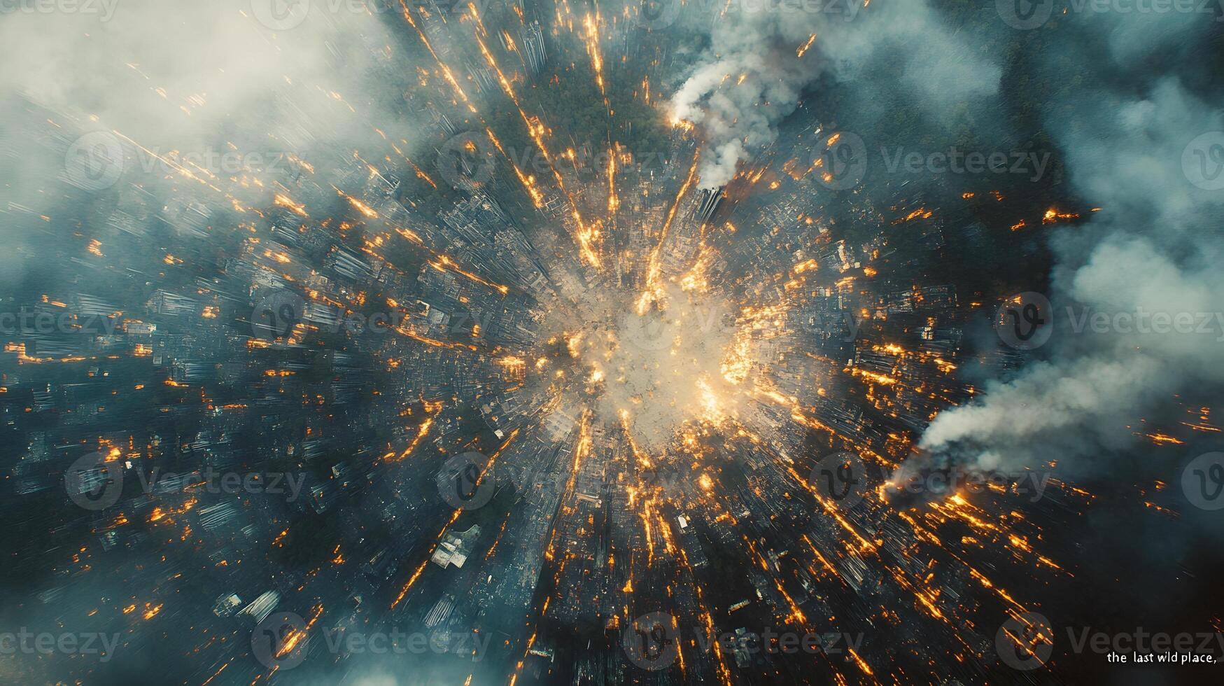 Aerial View of a City Burning in Fiery Destruction photo