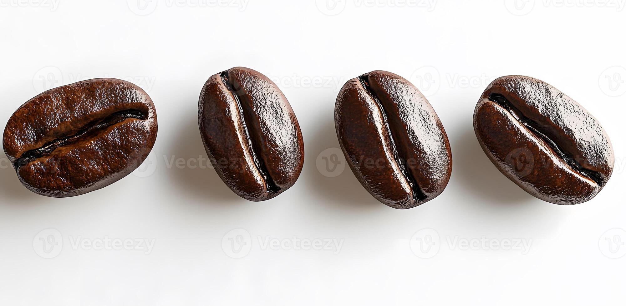 Four Roasted Coffee Beans Arranged In A Row photo