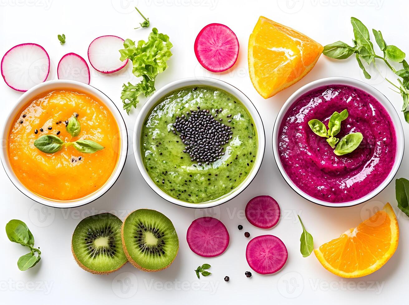 Colorful Smoothies with Fresh Fruits and Vegetables photo