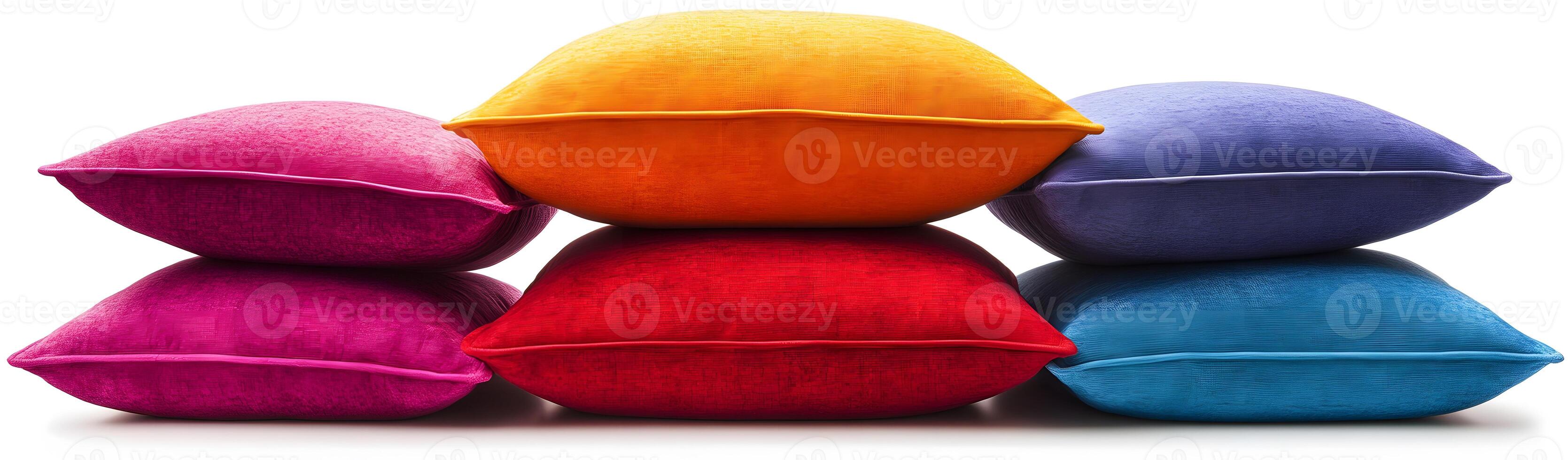 Colorful decorative pillows stacked in a pyramid shape photo