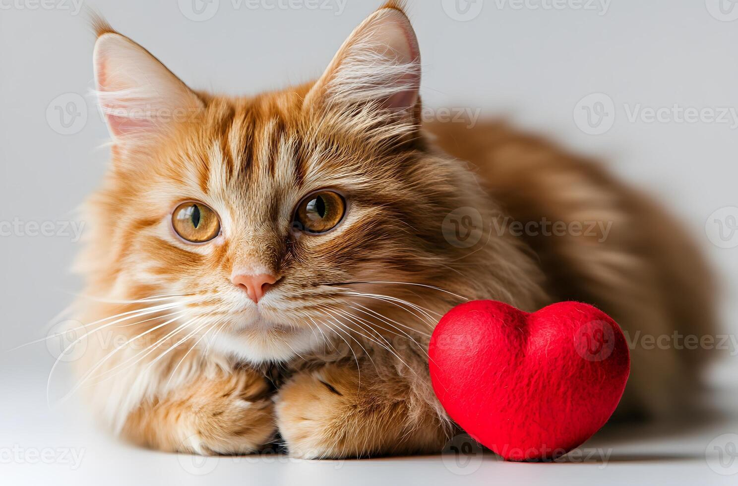 Ginger Cat Posing with a Red Heart photo